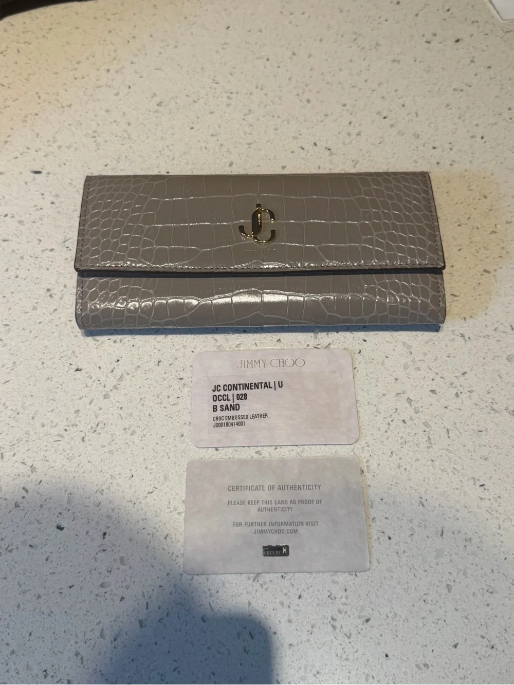 Jimmy Choo Sand Croc-Embossed Continental Wallet with Gold Hardware